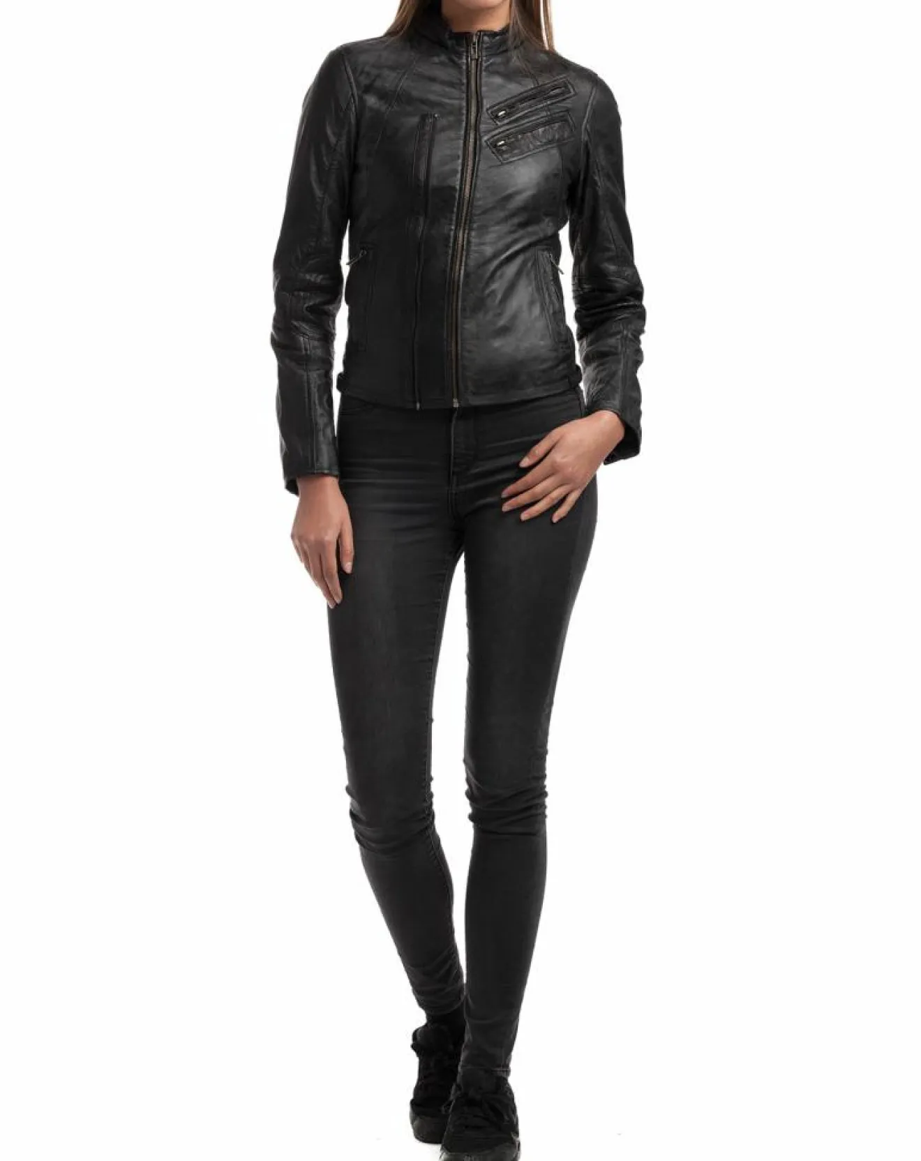 Femme Chyston Veste en Cuir d'Agneau Samantha noire