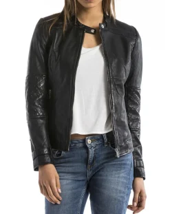 Femme Blue Wellford Veste en Cuir Euphrate noire