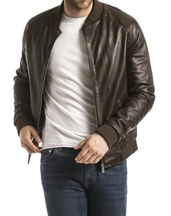 Homme Blue Wellford Veste en Cuir Eze marron