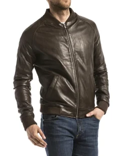 Homme Blue Wellford Veste en Cuir Eze marron
