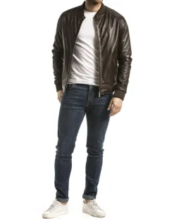 Homme Blue Wellford Veste en Cuir Eze marron