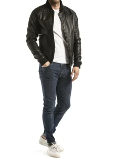 Homme Blue Wellford Veste en Cuir Eze noire