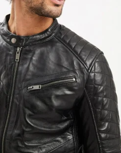 Homme Chyston Veste en Cuir Flash noire
