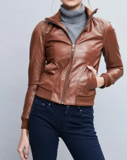 Femme Chyston Veste en Cuir Gema cognac