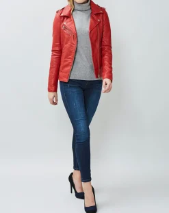 Hot Chyston Veste en Cuir Hortence rouge