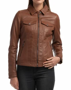 Outlet Chyston Veste en Cuir Idaline cognac