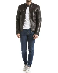 Homme Blue Wellford Veste en Cuir Idannus marron