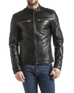 Homme Blue Wellford Veste en Cuir Idannus noire
