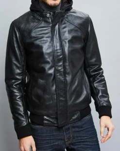 Homme Chyston Veste en Cuir Jack noire