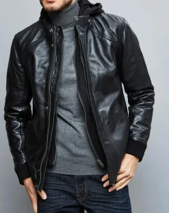Homme Chyston Veste en Cuir Jack noire
