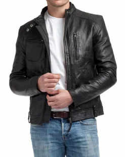 Homme Chyston Veste en Cuir Jacky noire