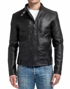 Homme Chyston Veste en Cuir Jacky noire