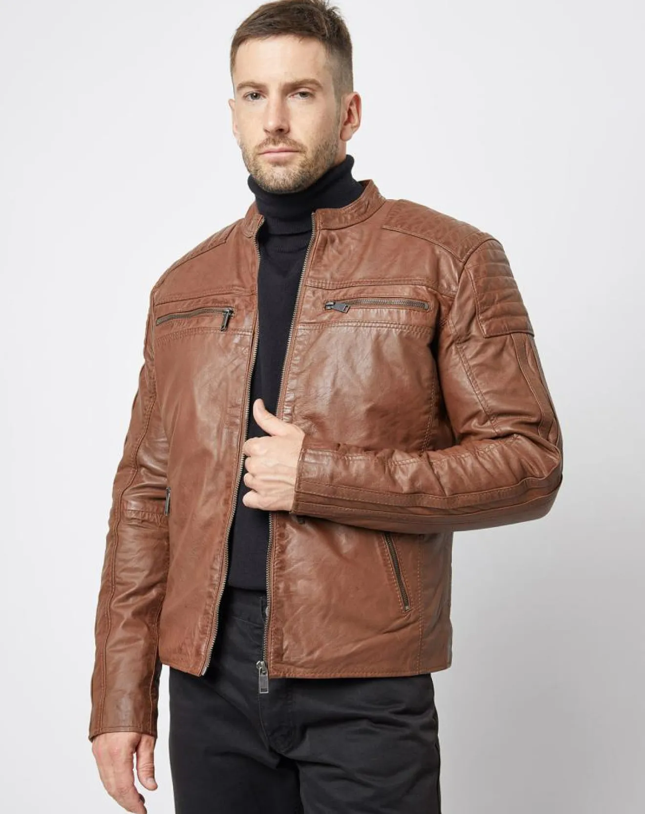 Hot Chyston Veste en Cuir Jefferson cognac