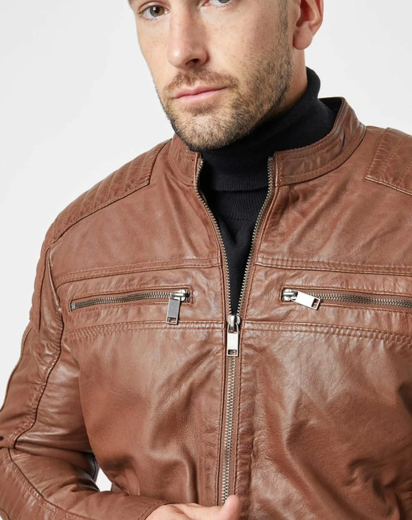 Hot Chyston Veste en Cuir Jefferson cognac