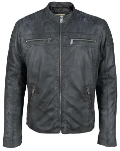 Homme Chyston Veste en Cuir Jefferson noire