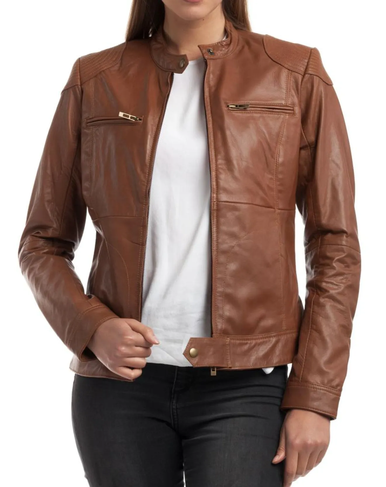 Hot Chyston Veste en Cuir Katia cognac