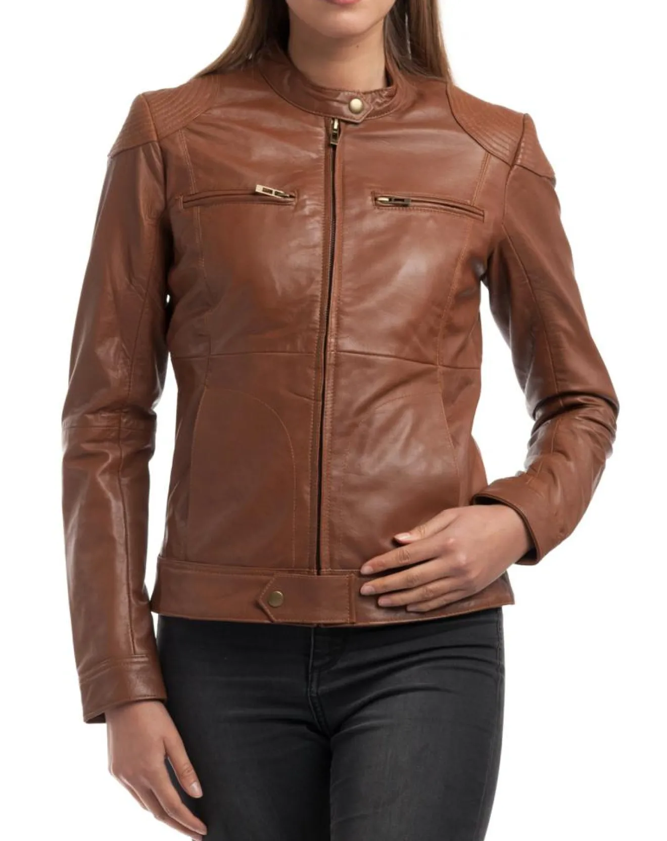 Hot Chyston Veste en Cuir Katia cognac