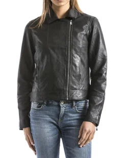 Femme Blue Wellford Veste en cuir Laita noire