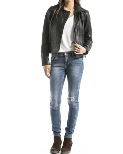 Femme Blue Wellford Veste en cuir Laita noire