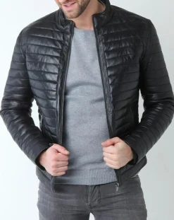 Hot Chyston Veste en Cuir Lazare noire