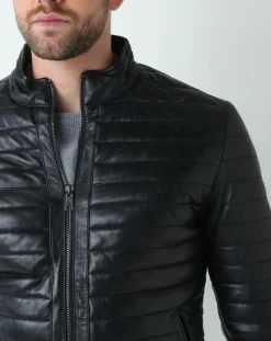 Hot Chyston Veste en Cuir Lazare noire