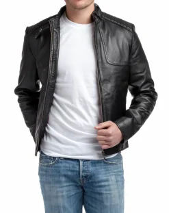 Homme Chyston Veste en cuir léo noir