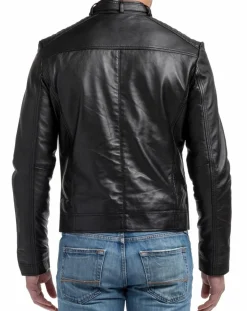 Homme Chyston Veste en cuir léo noir