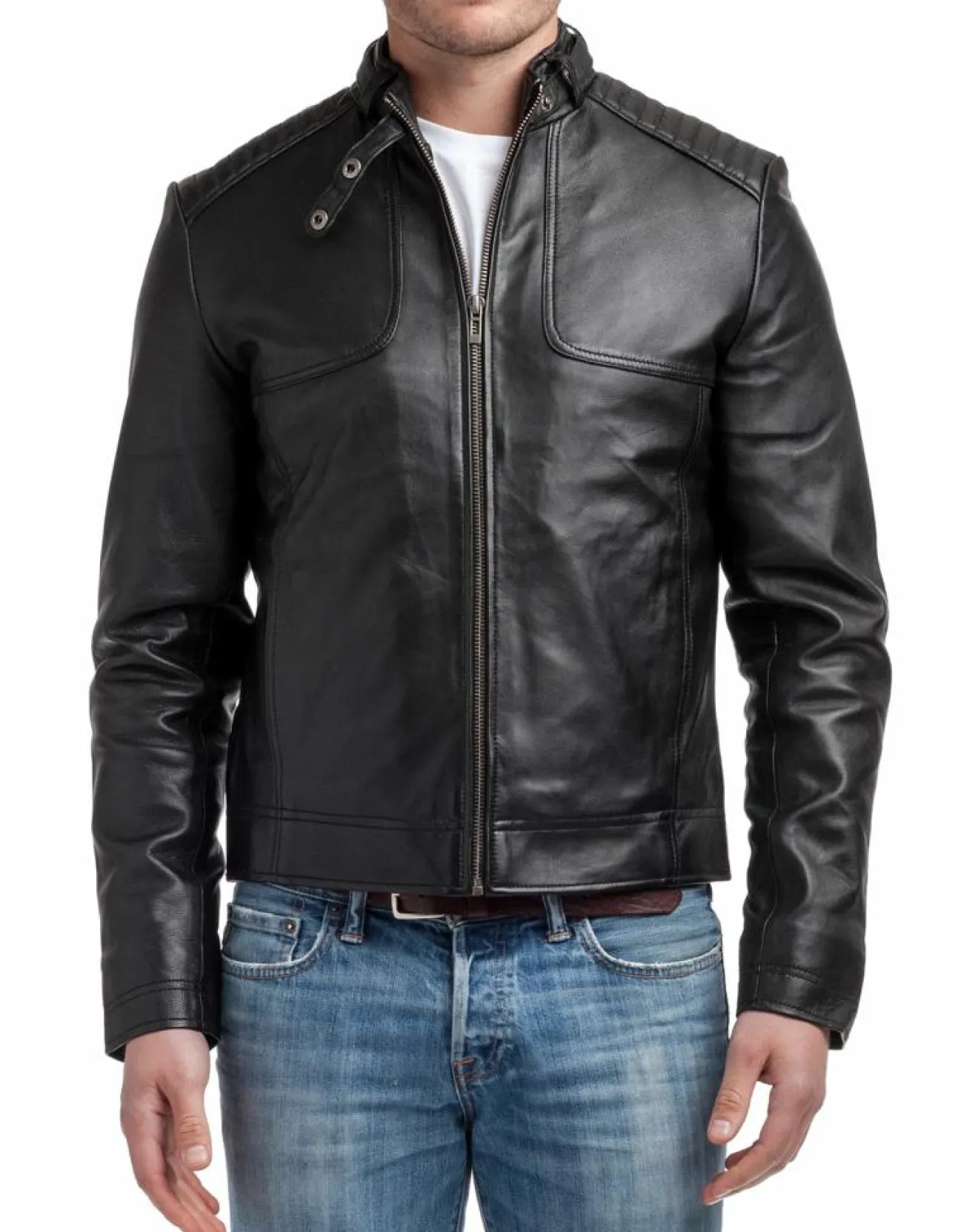 Homme Chyston Veste en cuir léo noir