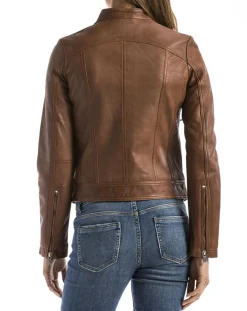 Femme Blue Wellford Veste en Cuir Madeira cognac