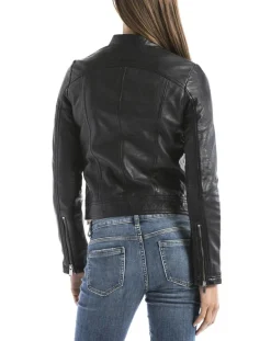Femme Blue Wellford Veste en Cuir Madeira noire