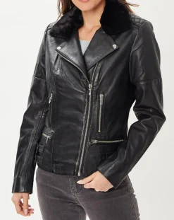 Femme Blue Wellford Veste en Cuir Melinda noire