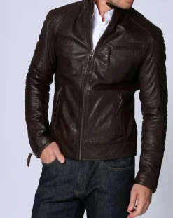 Homme Chyston Veste en Cuir Michael marron