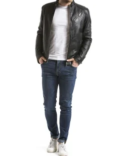 Homme Blue Wellford Veste en Cuir Mino noire