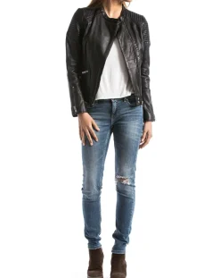 Femme Blue Wellford Veste en Cuir Narmada noire