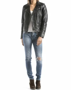 Blue Wellford Veste en Cuir Nile noire