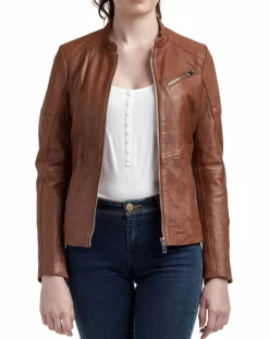 Femme Blue Wellford Veste en Cuir Nova cognac