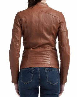 Femme Blue Wellford Veste en Cuir Nova cognac