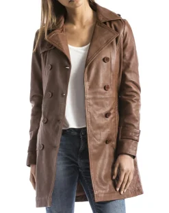 Femme Blue Wellford Veste en Cuir Oka cognac