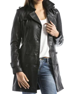 Femme Blue Wellford Veste en Cuir Oka noire