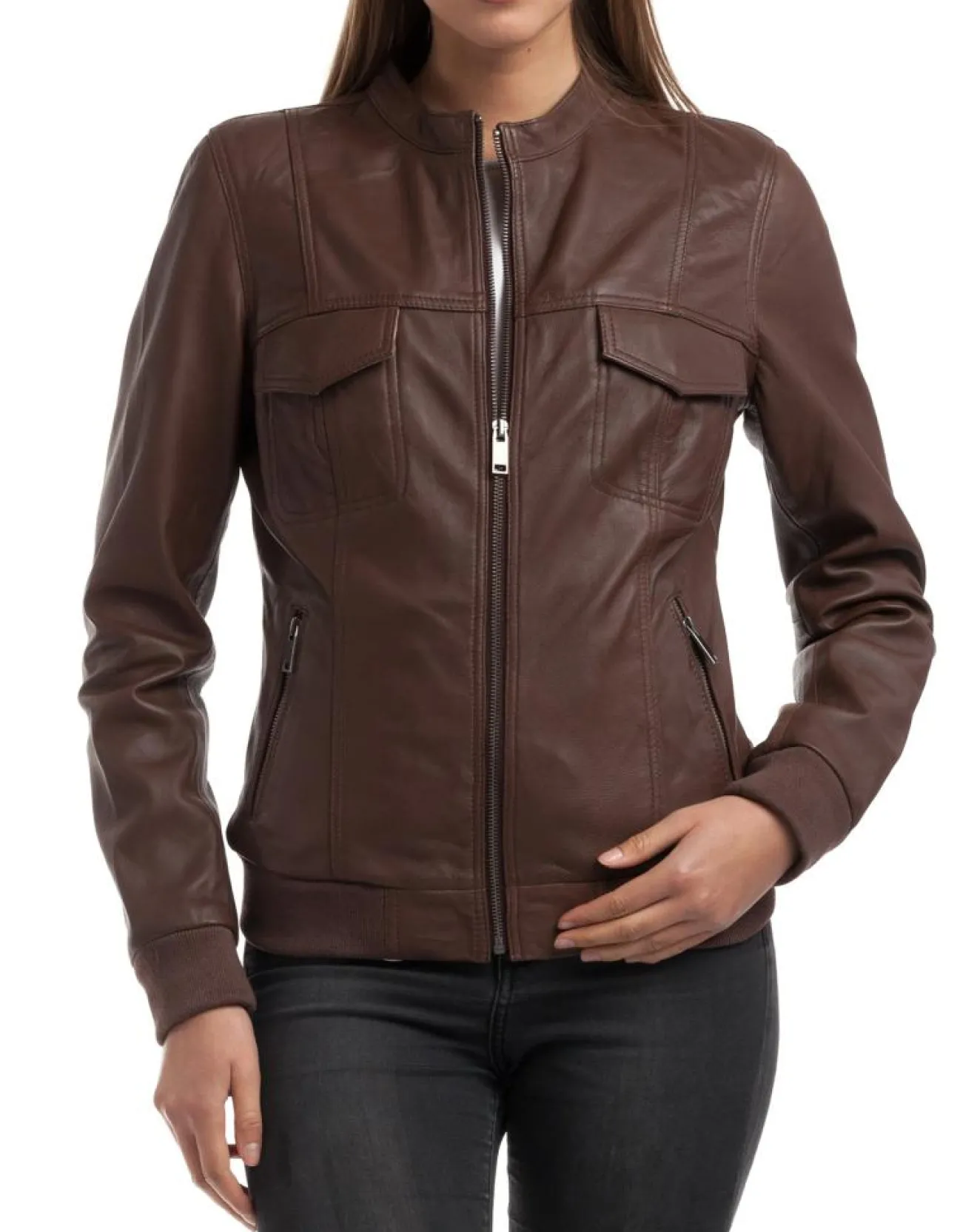 Hot Chyston Veste en Cuir Oliv marron