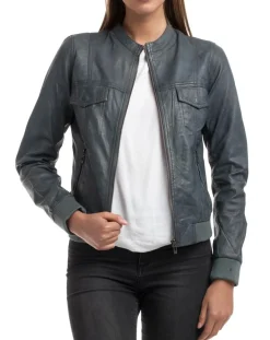 Femme Chyston Veste en Cuir Olive grise