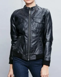 Outlet Chyston Veste en Cuir Olive noire