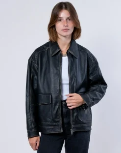 Discount Blue Wellford Veste en Cuir Oversize Aline noir ruboff