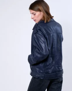 Femme Blue Wellford Veste en Cuir Oversize Carolane bleue