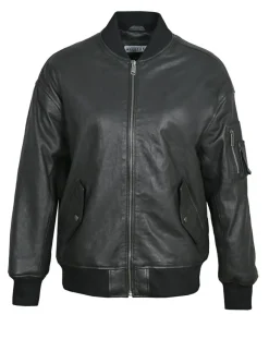 Femme Blue Wellford Veste en Cuir Oversize Cassylia noire