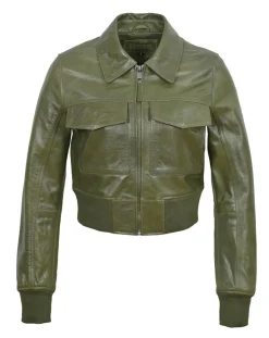 Femme Blue Wellford Veste en Cuir Oversize Inaya verte