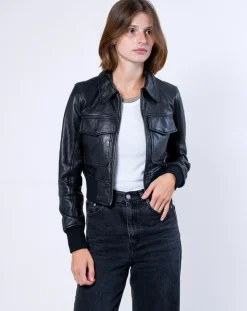Outlet Blue Wellford Veste en Cuir Oversize Inaya noire
