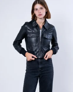 Outlet Blue Wellford Veste en Cuir Oversize Inaya noire