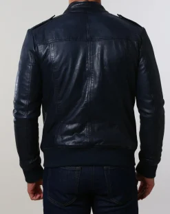 Homme Chyston Veste en Cuir Pat bleu marine