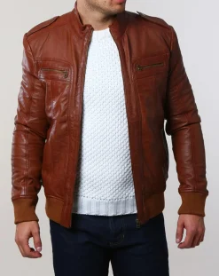 Online Chyston Veste en Cuir Pat cognac